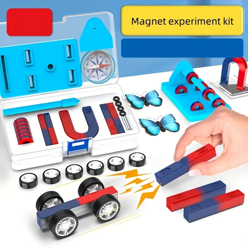 Juego de imanes de ciencia física STEM para niños, experimento educativo con anillo de barra, imanes en forma de U y brújula, 1 Juego