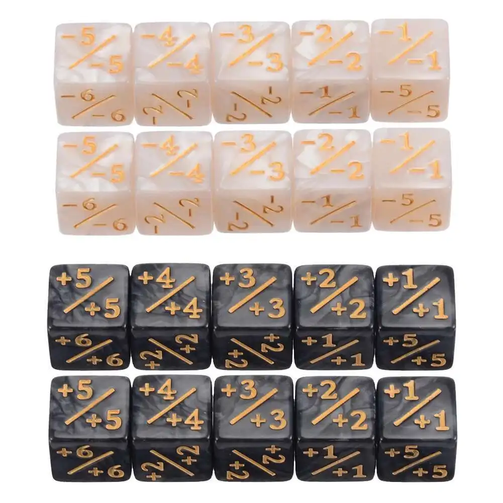 10 peças contador de dados de 1.6cm/0.63 polegadas com positivo + 1/ + 1 e negativo -1/-1 dados positivos e negativos de cor dupla