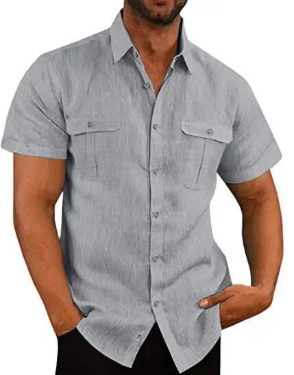 Camisas de manga corta para hombre, gran oferta de lino y algodón, Color sólido, cuello cómodo, informal, estilo playero, camisas de talla grande para hombre, M-4XL