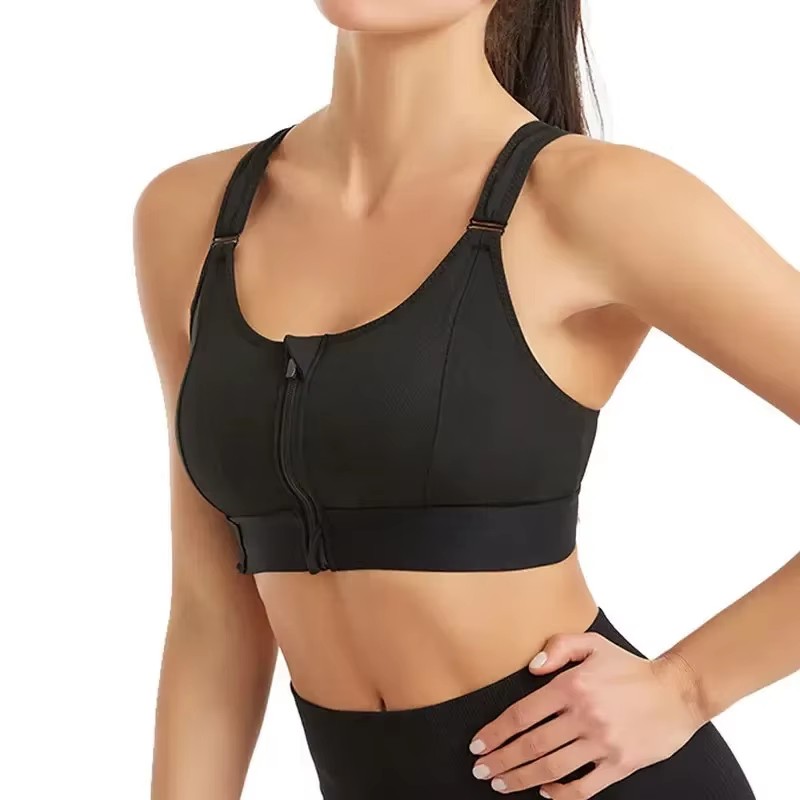 Sport-BHs für Damen, Reißverschluss vorne, verstellbarer Riemen, stoßfest, elastisch, Fitness, sportlicher Büstenhalter, schlankes Yoga-Crop-Top