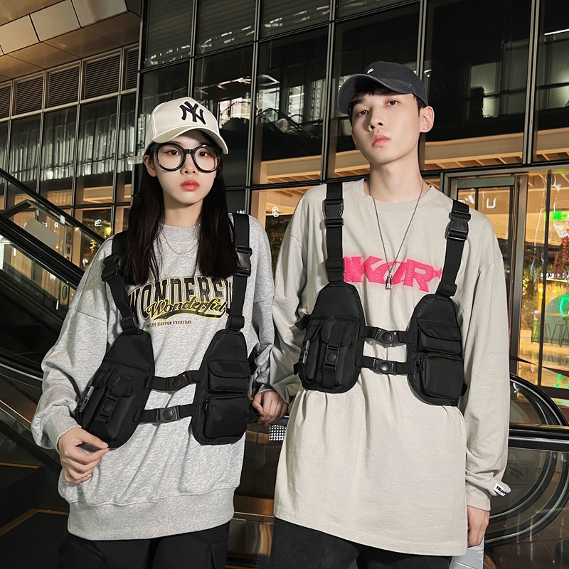 Tactische Borst Rig Tas Hip Hop Streetwear Vest Tas Unisex Borst Pakken Verstelbare prethoracale Zakken man Outdoor sport Vest rugzak
