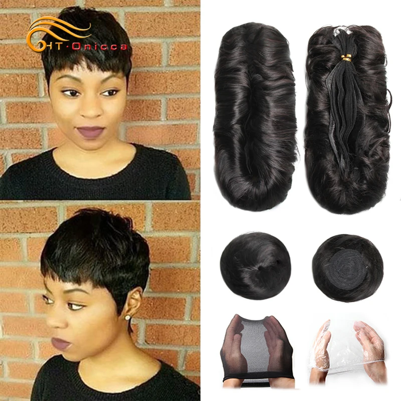 28 pçs pacotes de cabelo humano encaracolado tecer cabelo brasileiro pacotes de cabelo curto feixes de cabelo humano para mulher