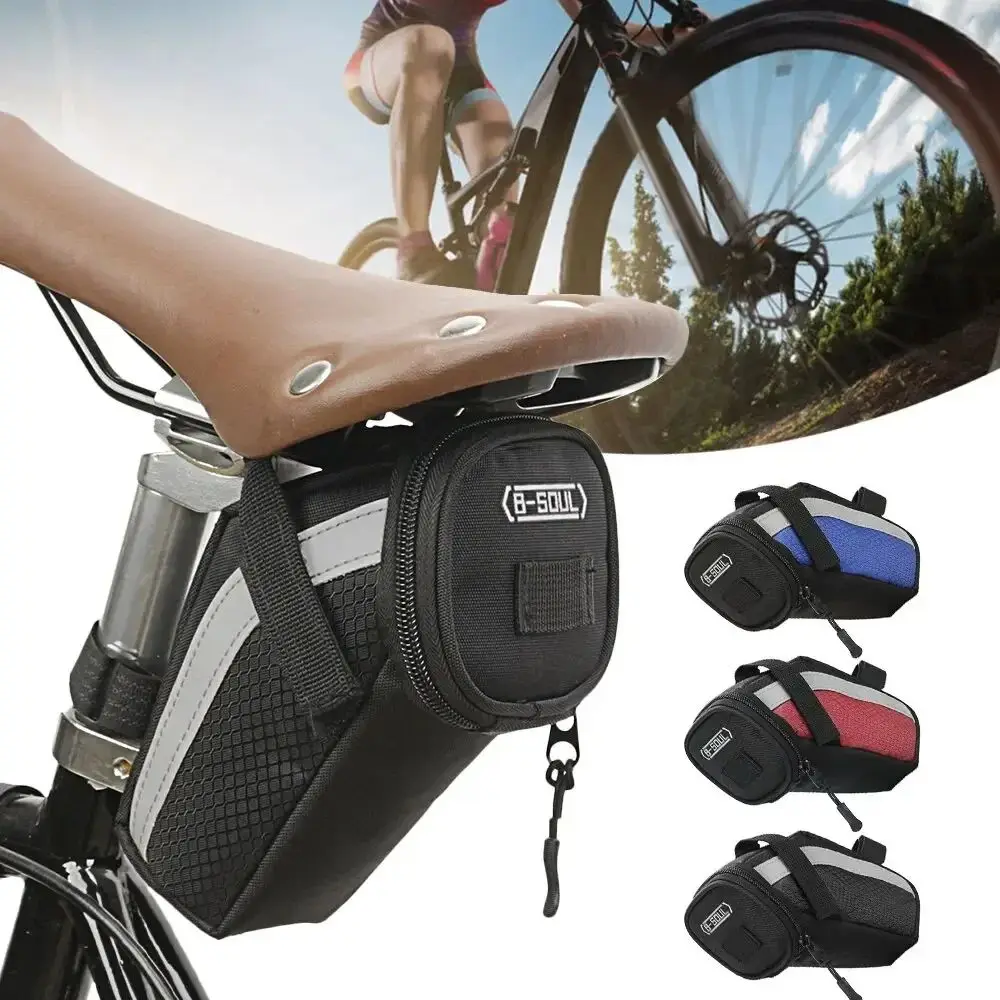 B SOUL バイクサドルバッグ 1L 小型収納ブラックサイクリングシートテールリアポーチバッグアクセサリーキットツール反射サイクリングアクセサリー