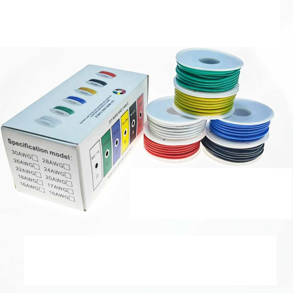 6 Colors Silicone Electrical Wire Insulation Tinned Copper Cable 16-30AWG Stranded Electrical Line Hookup Wire