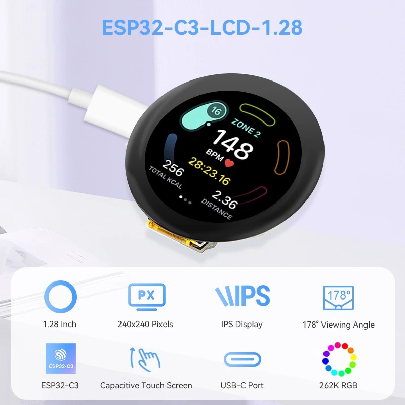 CrowPanel pantalla LCD IPS redonda de 1,28 pulgadas pantalla táctil capacitiva SPI 240*240 ESP32-C3 para LVGL/PlatformIO/Micro Python