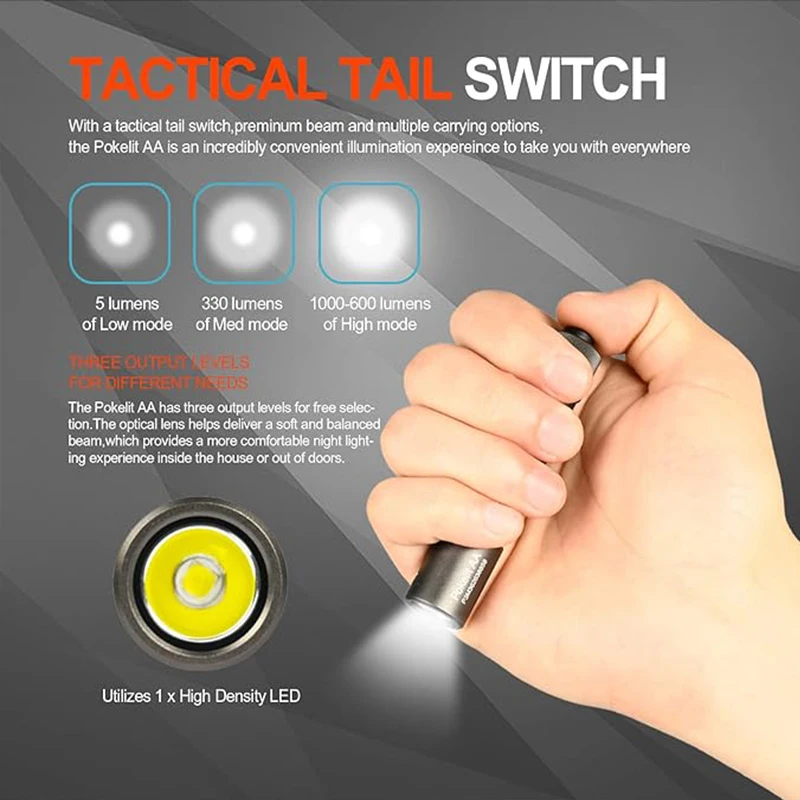 ACEBEAM Pokelit AA EDC flashlight 1000 lumens USB-C rechargeable 14500 batte IP68 small pocket LED flashlight for everyday carry