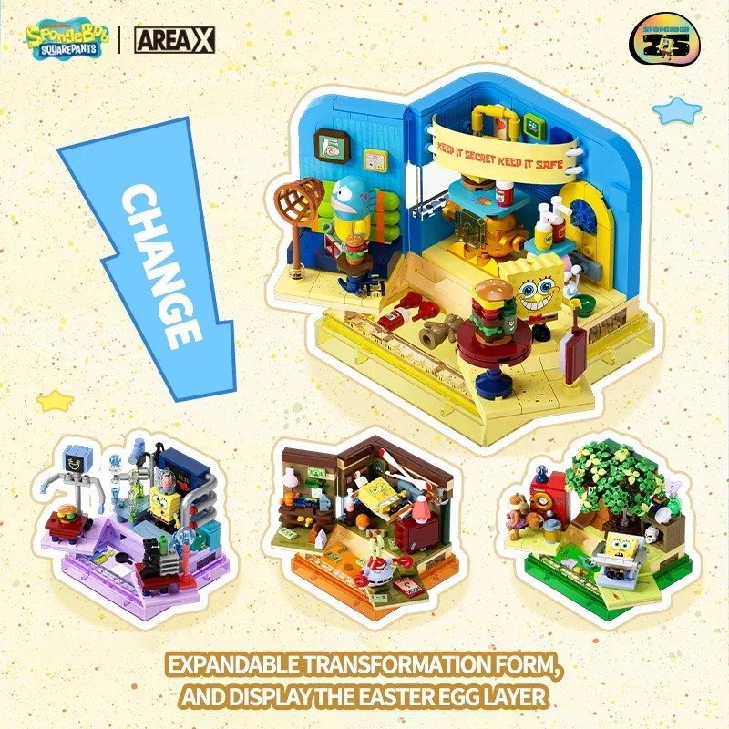 Spongebob Building Blocks สับปะรด House ร้านอาหาร Anchor House Tree House Room อิฐเดสก์ท็อปเครื่องประดับของเล่นเด็กของขวัญ