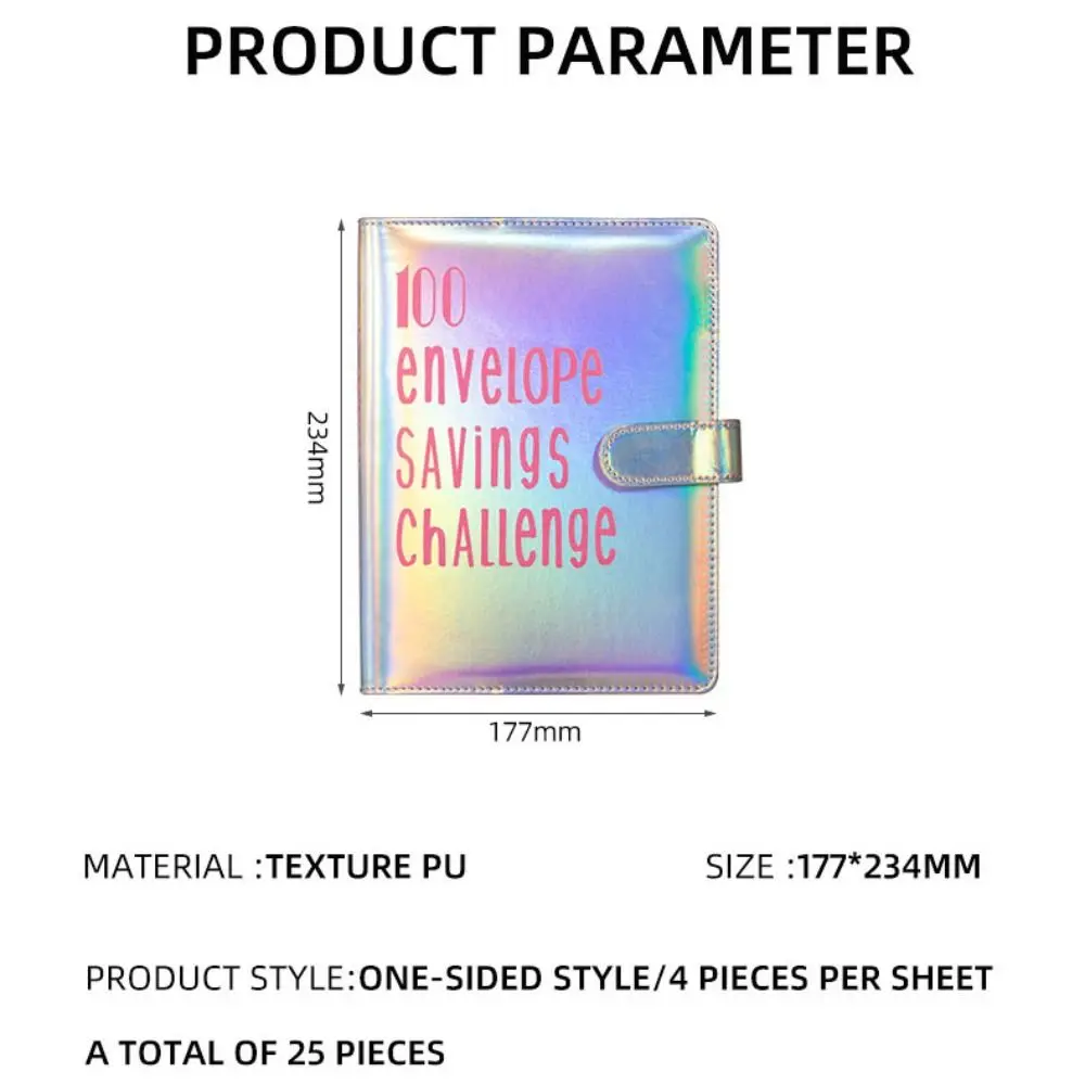 A5 ขนาด Challenge Budget Binder Envelope 100 วัน 100 ซอง Challenge Notebook พราวสีหนัง PU