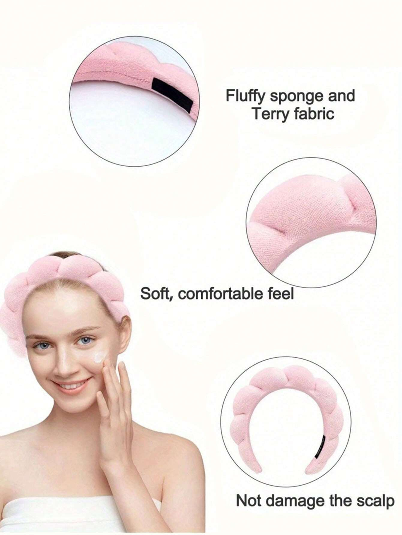 Conjunto de faixa de cabeça e pulseira de spa de fibra de luxo de 3 peças – Macio e confortável – Lavagem facial, conjunto de acessórios de cabelo femininos de maquiagem