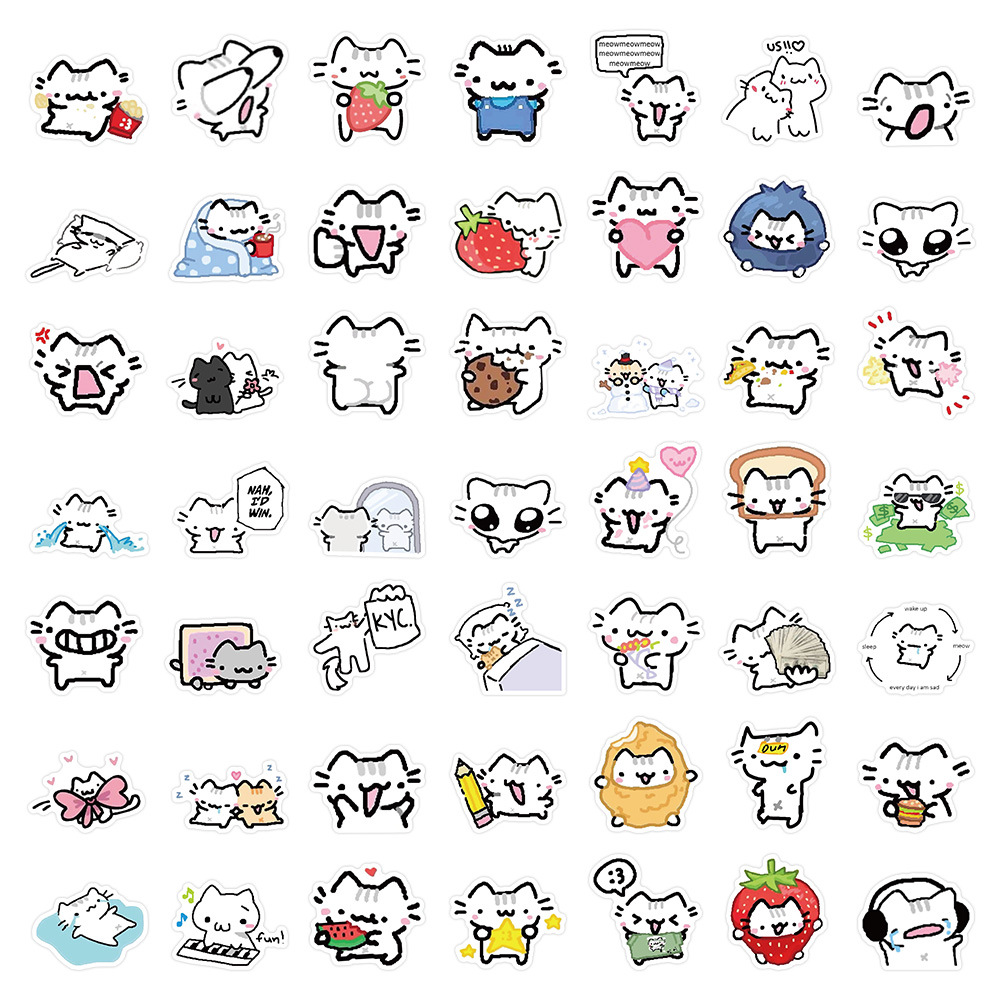 72PCS Line kitten Daily Graffiti Sticker Cute Cat Cartoon Decal For Laptop Phone Guitar Cup Skateboard Waterproof Sticker