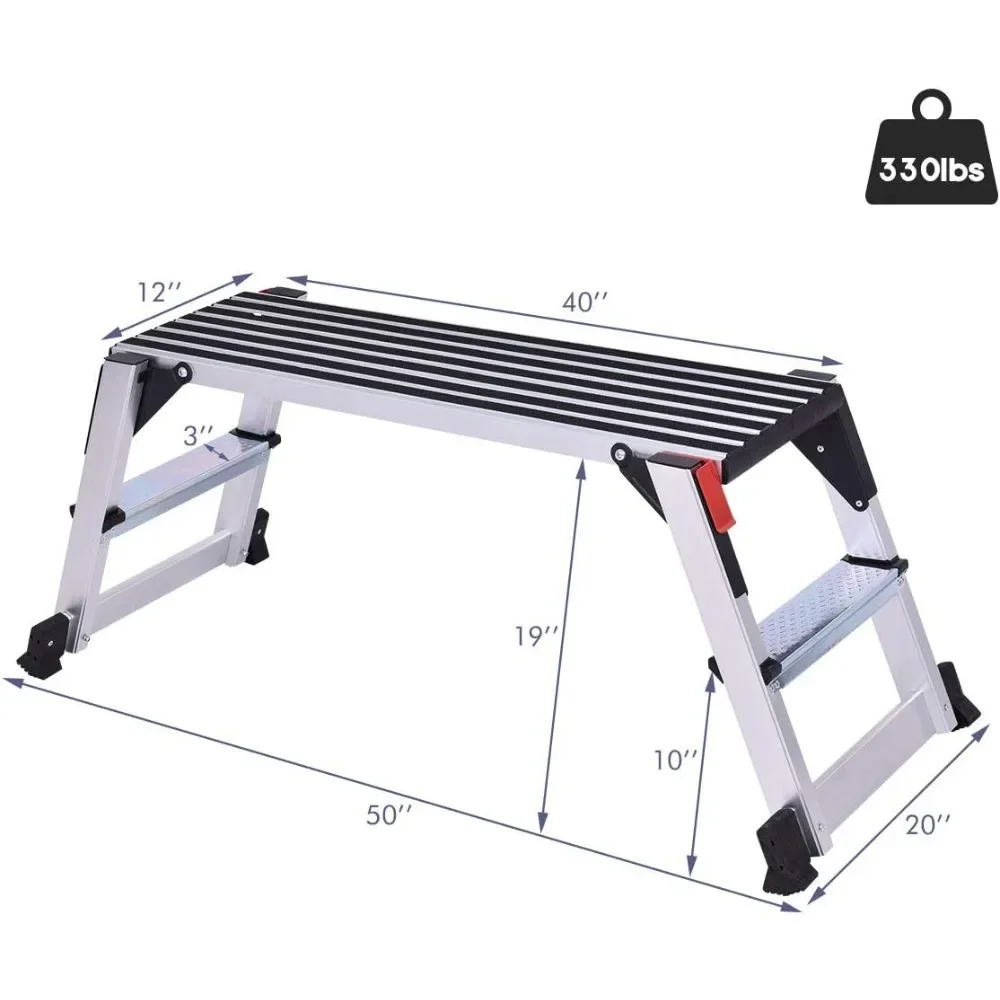 Aluminum Platform Non-Slip Folding Work Bench, Drywall Stool Ladder, 330lbs Capacity for Versatile Use