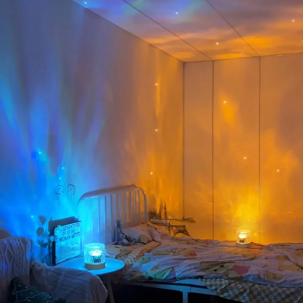 Rechargeable 16 Color LED Water Ripple Projector Night Light Remote Control Bedroom Ambient Lamp RGB Dimmable Crystal Table Lamp