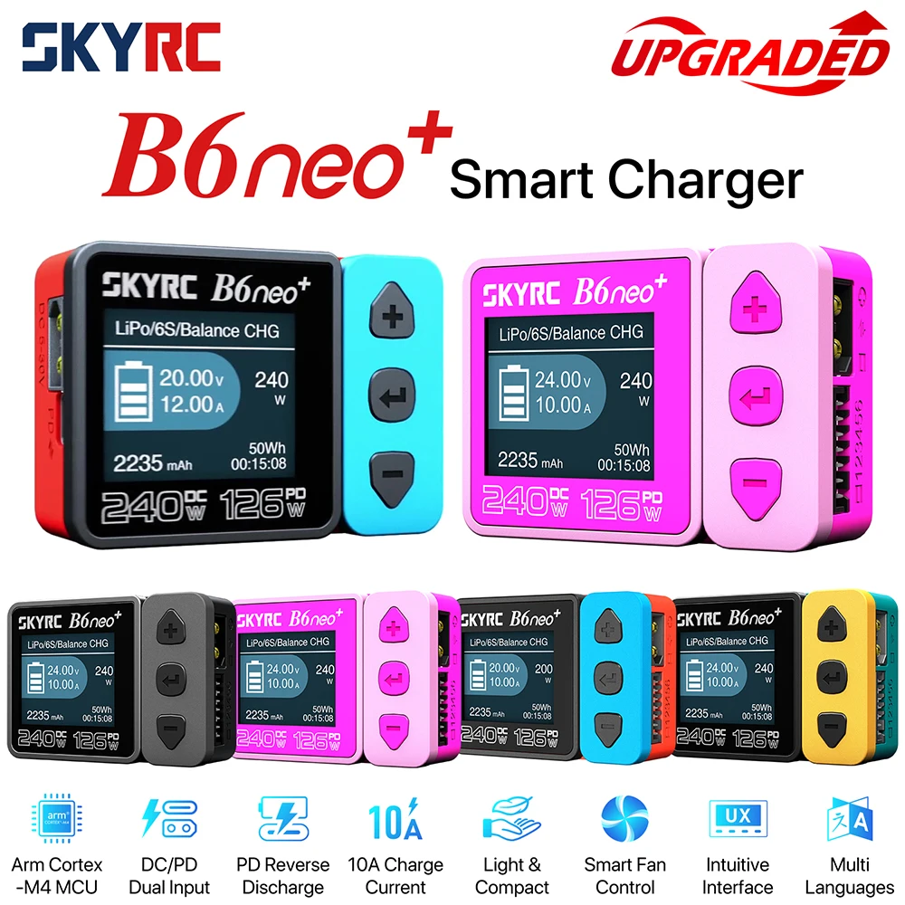 ​ SKYRC B6neo+ Smart Charger High Power DC240W PD126W Mehrsprachiges Balance-Ladegerät 600mA XT60/Typ-C Kompaktladegerät Entlader