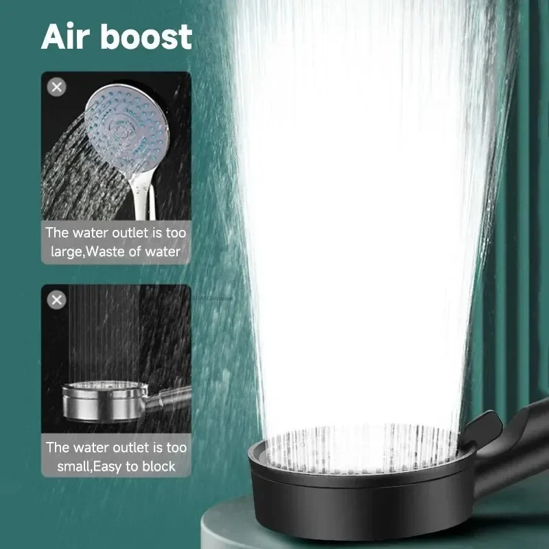 Soffione doccia nero a 5 modalità Soffione doccia regolabile ad alta pressione con risparmio idrico Soffione doccia con massaggio ad acqua Accessori per il bagno