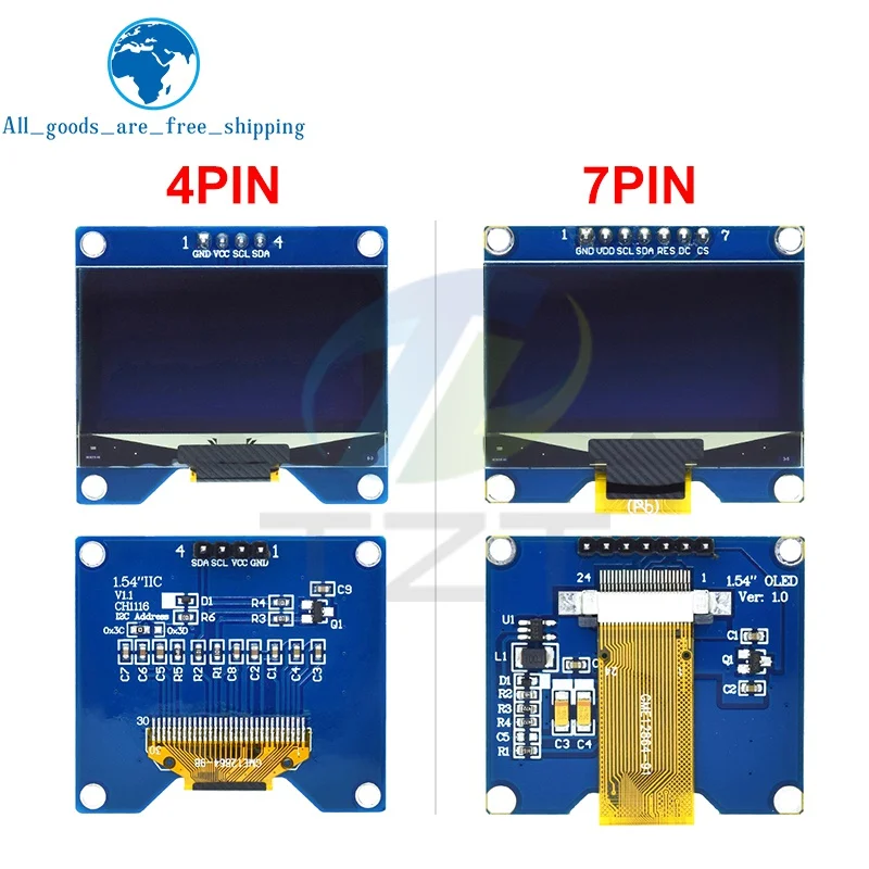 Modulo schermo OLED bianco blu giallo da 1,54 pollici 4PIN 7PIN CH1116 / SSD1309 Drive IC compatibile per interfaccia SPI SSD1306 128*64