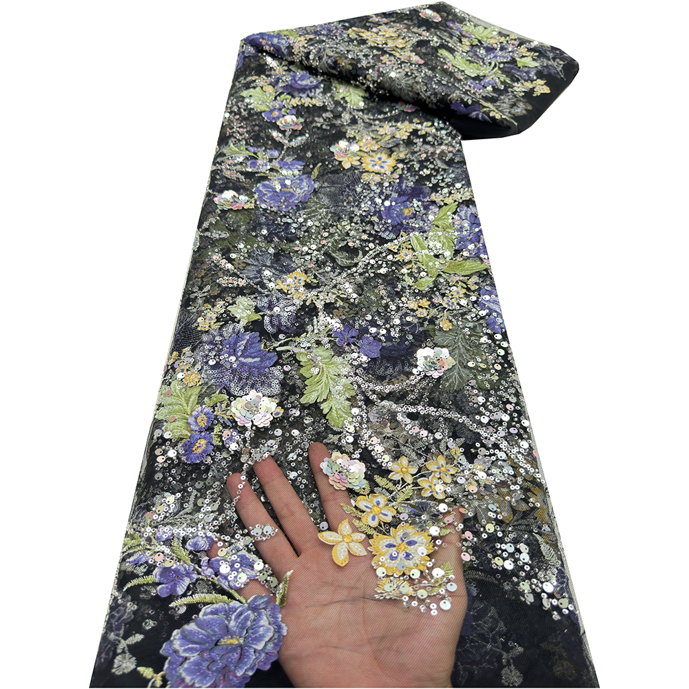 アフリカのレース生地 2025 スパンコールビーズ刺繍新郎ナイジェリアブライダル高品質フレンチチュールレース生地結婚式用