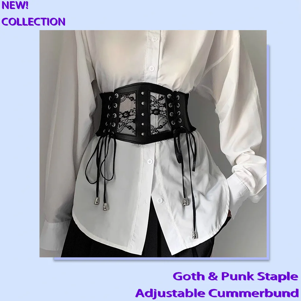 Retro Pin Buckle Ladies's Elastic Lace Corset Belts Cummerbunds Goth Punk Dress Corset Belt For Women On Shirt Dress Girdle Cors
