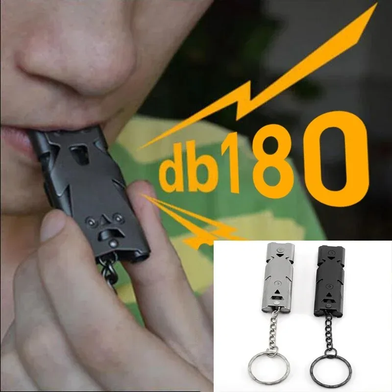 Outdoor Draagbare Fluitje 180db Aluminium Dubbele Buis Levensreddende Emergency SOS Veiligheid Survival Tool Kit Kampeeruitrusting