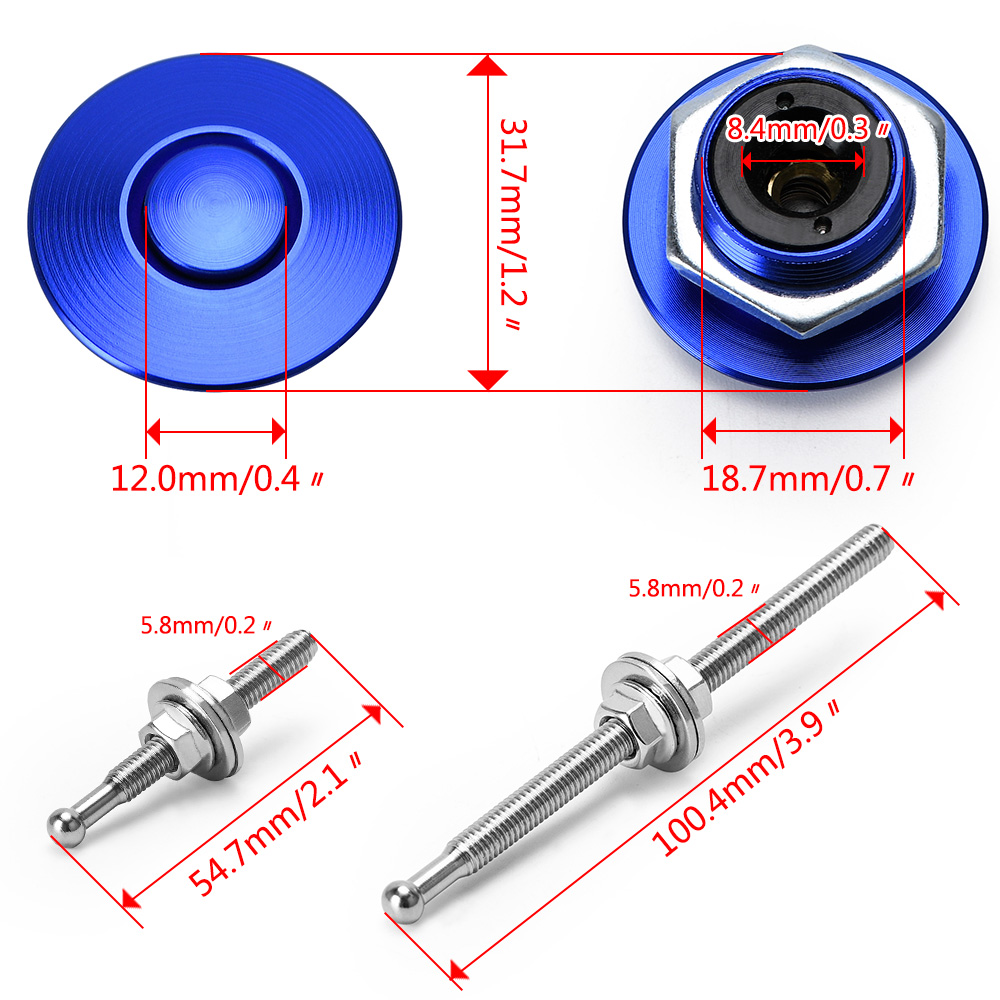 1.25" Universal Style Push Button Billet Hood Pins Lock Clip Kit For BMW ect Car Quick Pins PQY-HPL04/05