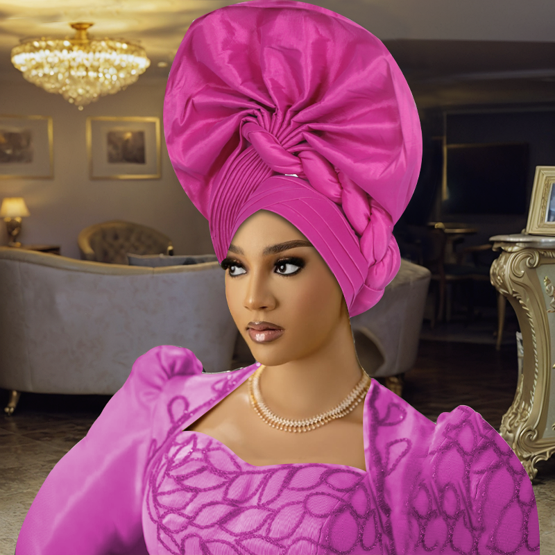 ไนจีเรีย Gele Headtie Aso Oke 2025 คุณภาพสูงแอฟริกัน Aso Oke Gele ทําแล้ว Auto Gele African Turban หมวกสําหรับงานแต่งงาน