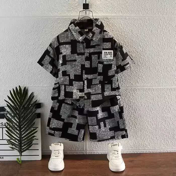 Kinderkleidung Kinder-Set Anzug Eisseidenhemd Kurzarm-Poloshirt + Shorts 2-teiliges Set Street Style Oberbekleidung Lässig Einfach