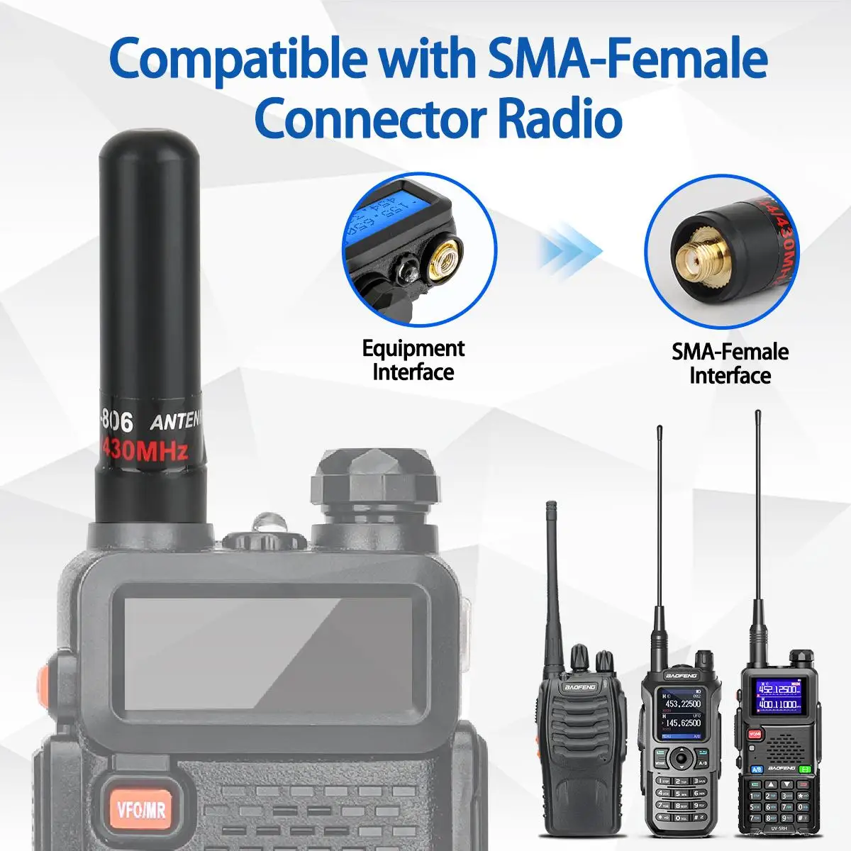 Abbree AR-806 + mini antena de banda dupla sma-fêmea vhf uhf 10w alto ganho para baofeng UV-5R BF-888S UV-21 pro 5rh quansheng UV-K5