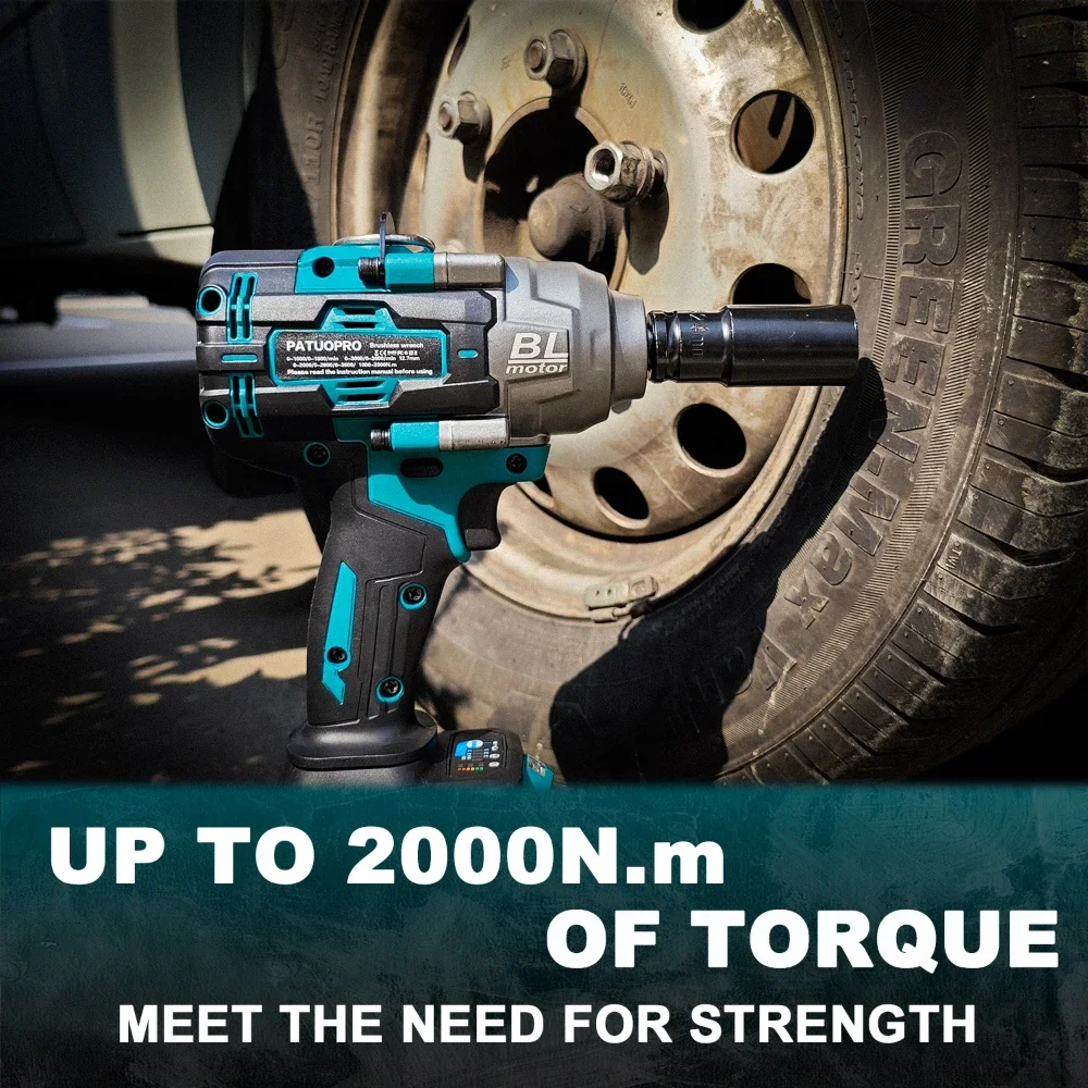 21V Brushless Electric Impact Wrench 2000N.m Max Rechargable Wrench Handheld Power Tool for Makita 18v Battery(No Battery)