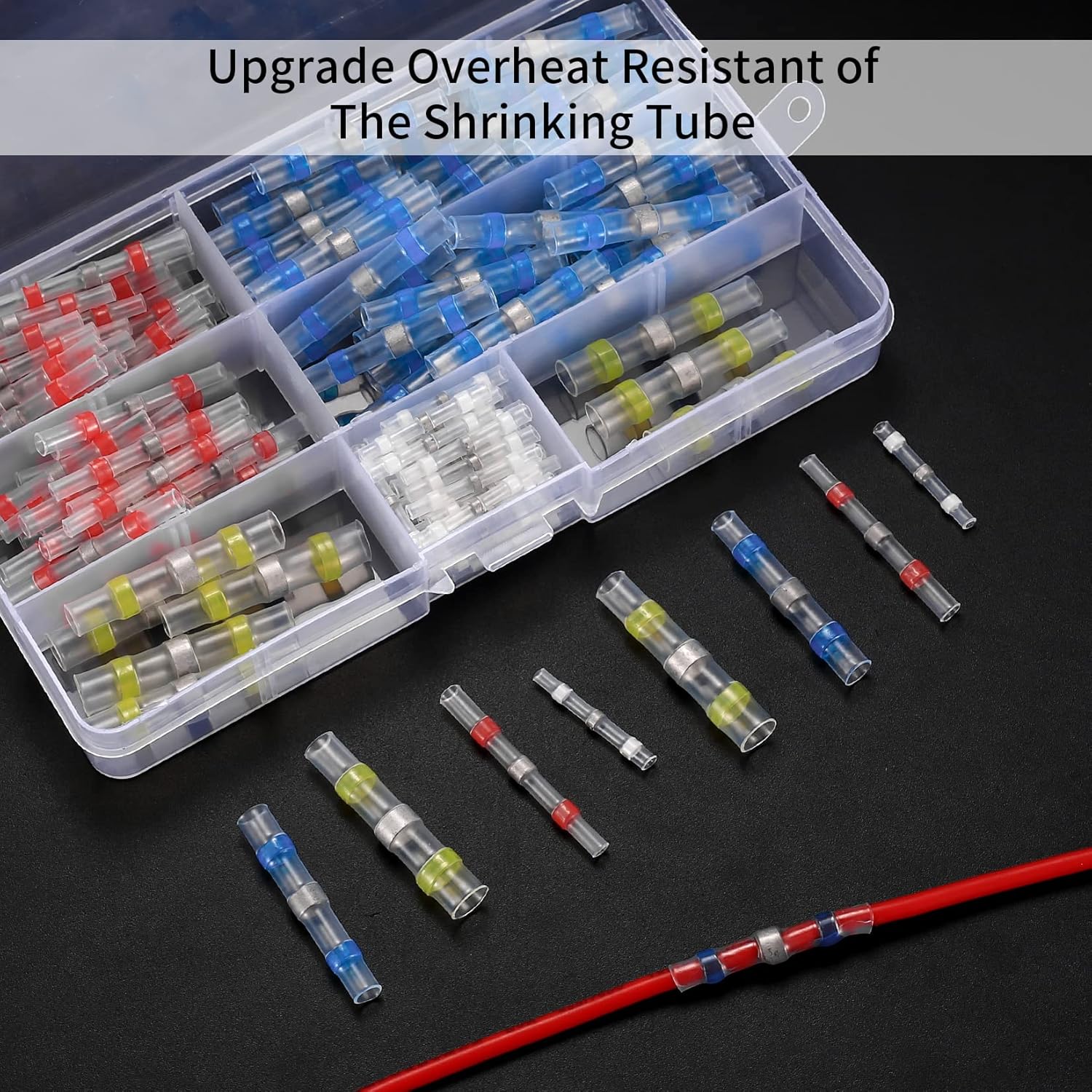 100 Pcs Solder Seal Wire Connectors, Heat Shrink Butt Wire Connectors Kit, Waterproof Insulated Heat Shrink Solder Butt Splice