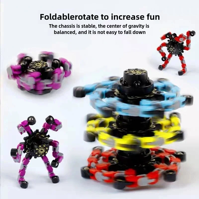 Brinquedos sensoriais engraçados, brinquedo de dedo robô de corrente transformável 4 peças giradores mecânicos de robô de deformação diy
