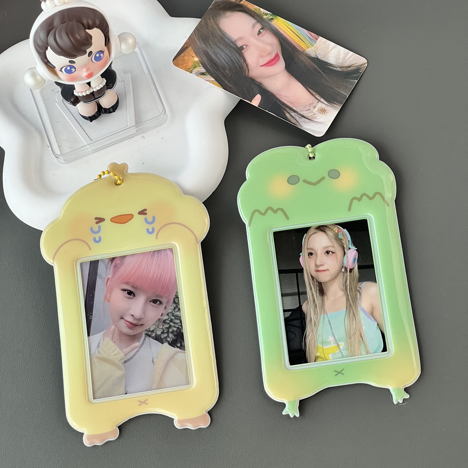 Minkys Kawaiiアニマルフォトカードホルダー、kpopフォトカードホルダーバッグ、学校の文房具ペンダント、3インチ