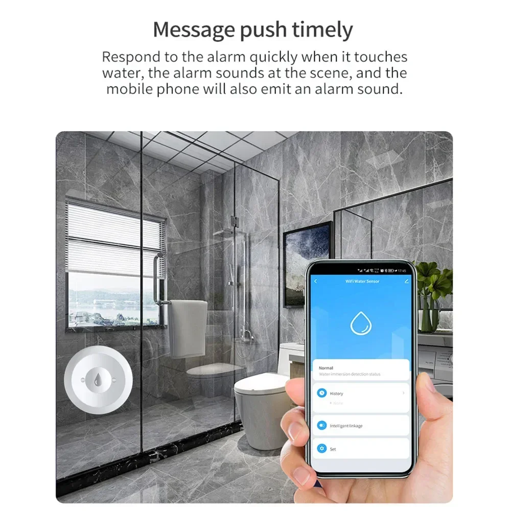 Sensor de agua Zigbee, Detector de fugas de inundación, monitoreo remoto por aplicación para cocina/baño, soporte para asistente doméstico Zigbee2mqtt