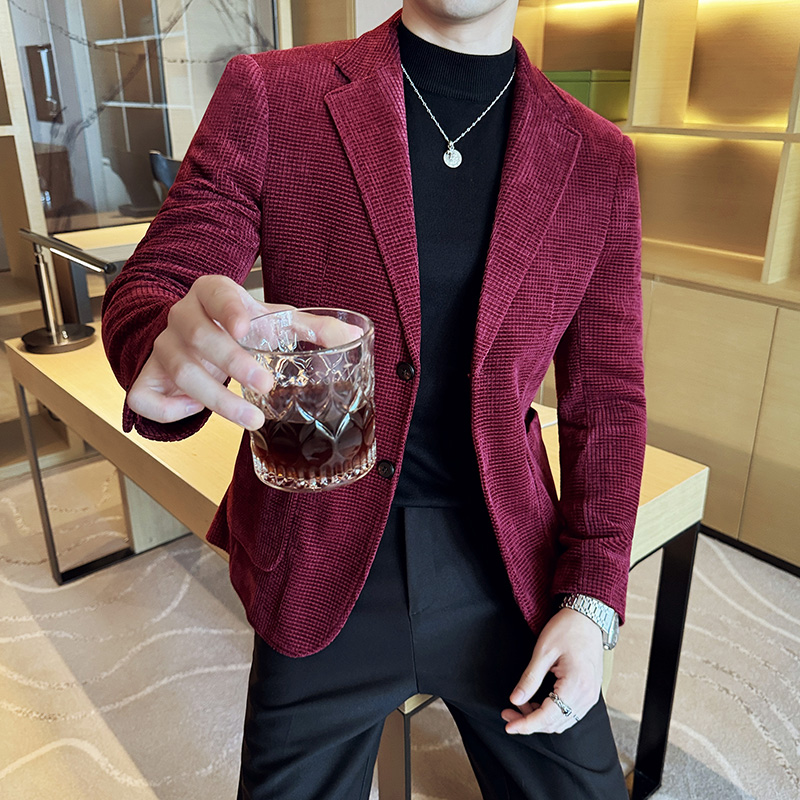 Casaco de veludo Chenille Slim Fit masculino, blazers de negócios, blazers sociais, banquete de casamento, casacos de festa, outono, inverno, moda