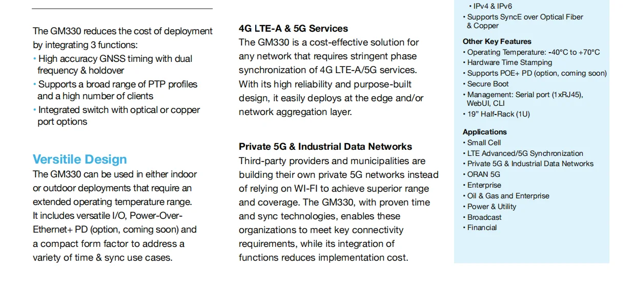 Protempis  Thunderbolt GM330 PTP Grandmaster Clock Preliminary Datasheet v1.7