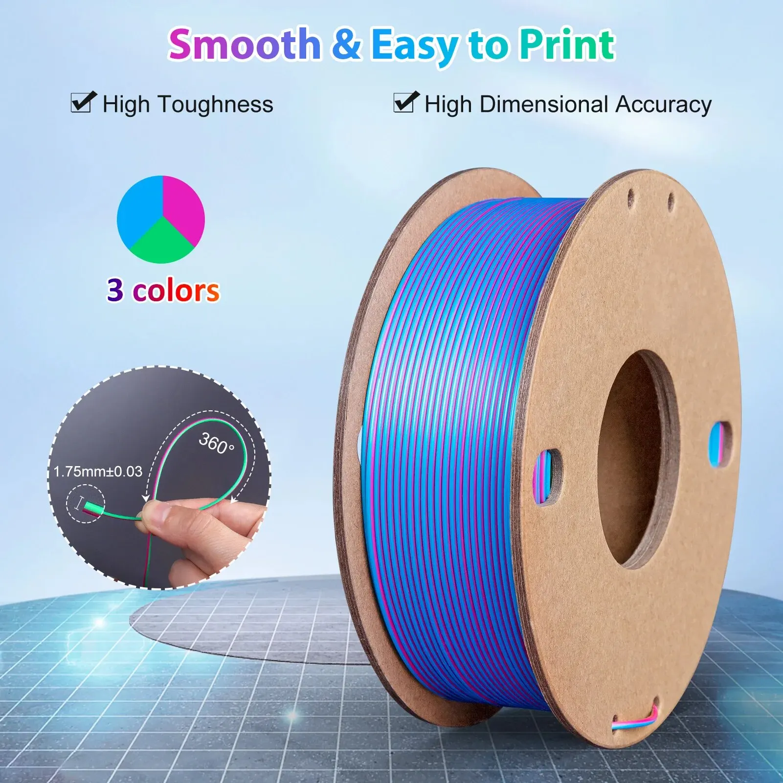 Zijde PLA 3D-printerfilament 1,75 mm Drievoudige kleuren Zijde PLA-filament 3D-printfilament 250 g 3 in1 Kleur Roze Rood Hemelsblauw Groen