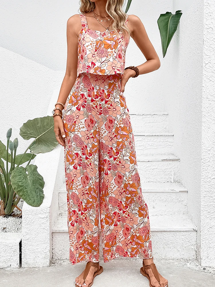 ElegantยาวJumpsuitผู้หญิงเซ็กซี่Backlessขากว้างJumpsuitsลําลองแขนกุดดอกไม้Rompersเสื้อผ้าฤดูร้อนสําหรับผู้หญิง 2024 ใหม่