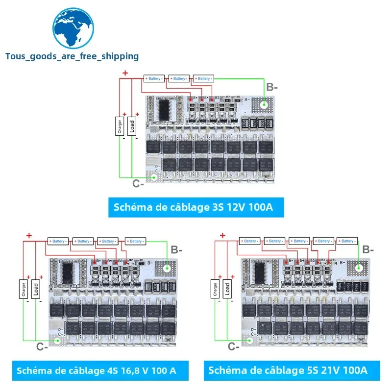 TZT 5S 4S 3S BMS 100A 21V 18V 16.8V 12V 18650 Li-ion LMO batterie au Lithium ternaire Protection Circuit imprimé Balance charge