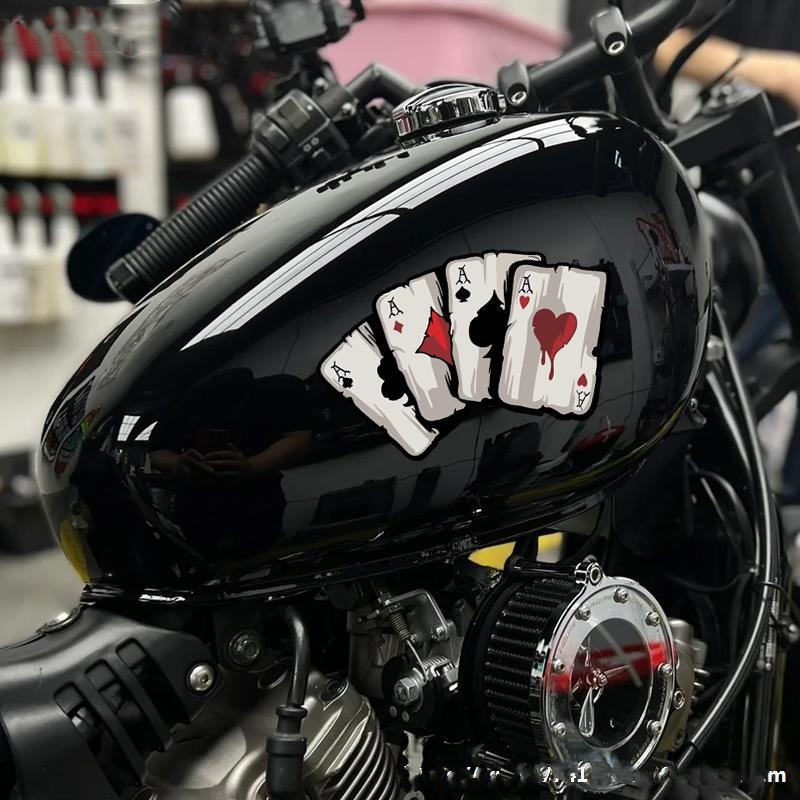 パーソナライズされたポーカーオートバイ燃料タンク、ボディ両側のバンパーカバー、傷、クリエイティブカーステッカー