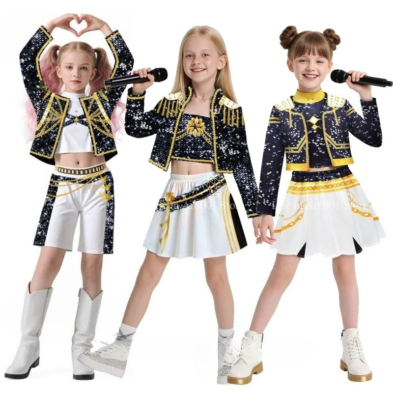 Disfraz de Zoey Rumi Mira para niñas y niños, traje de actuación de escenario negro, conjunto de disfraz de cazadores de demonios k-pop, traje de Carnaval de Halloween para niños