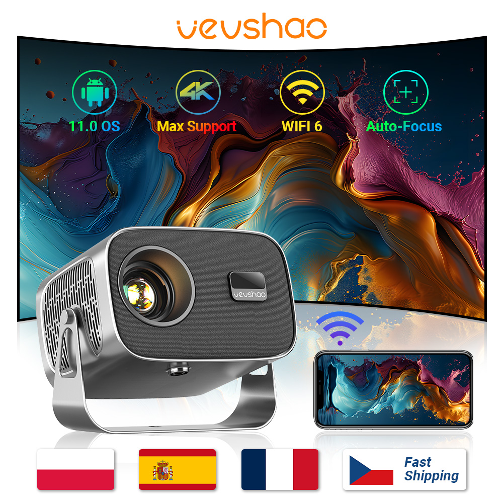 VEVSHAO A12 proyector Mini portátil LED vídeo Android 11,0 WIFI 6 espejo SmartPhone para 1080P 4K Video proyector de cine en casa