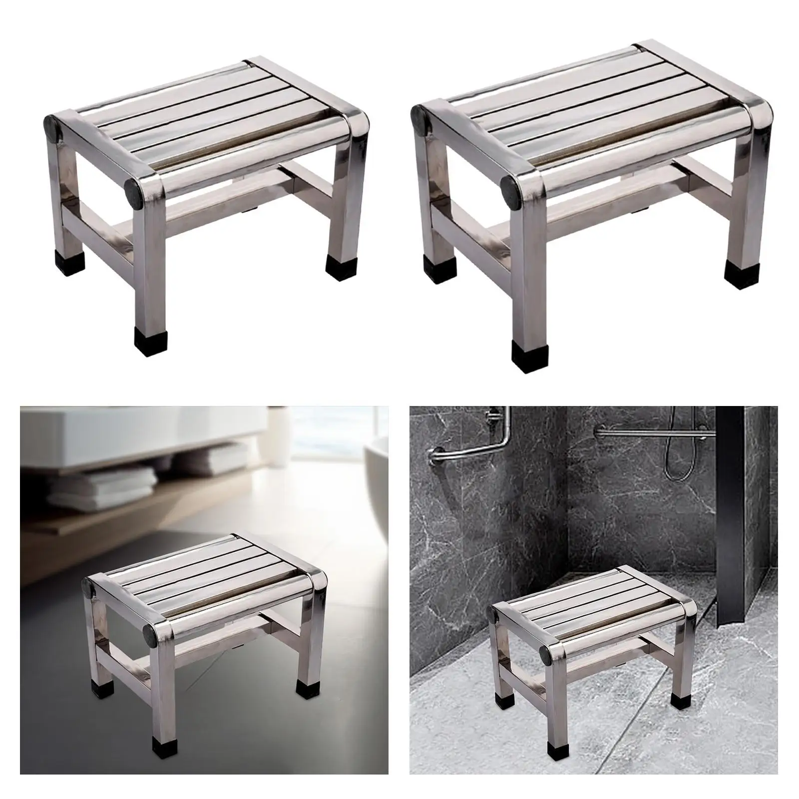 Sgabello in acciaio inossidabile Stabile antiscivolo Panca da doccia in acciaio inossidabile Sgabello con gradino in metallo per bagno Comodino Camera da letto Cucina Adulti