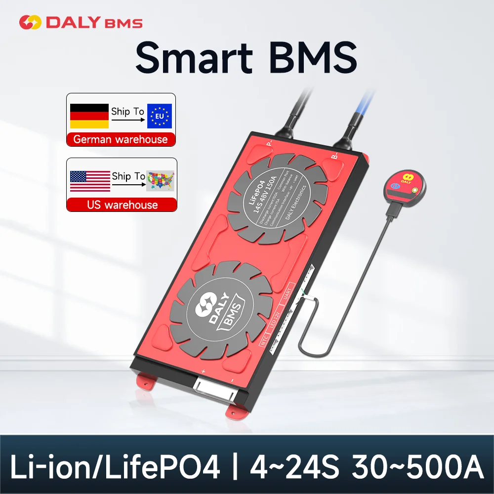 Daly Smart BMS Li-ion 7S LiFePo4 4S APP BMS 8S 24V Lifepo4 BMS 16S 48V paralelo Bluetooth inversor de energía Solar banco de energía