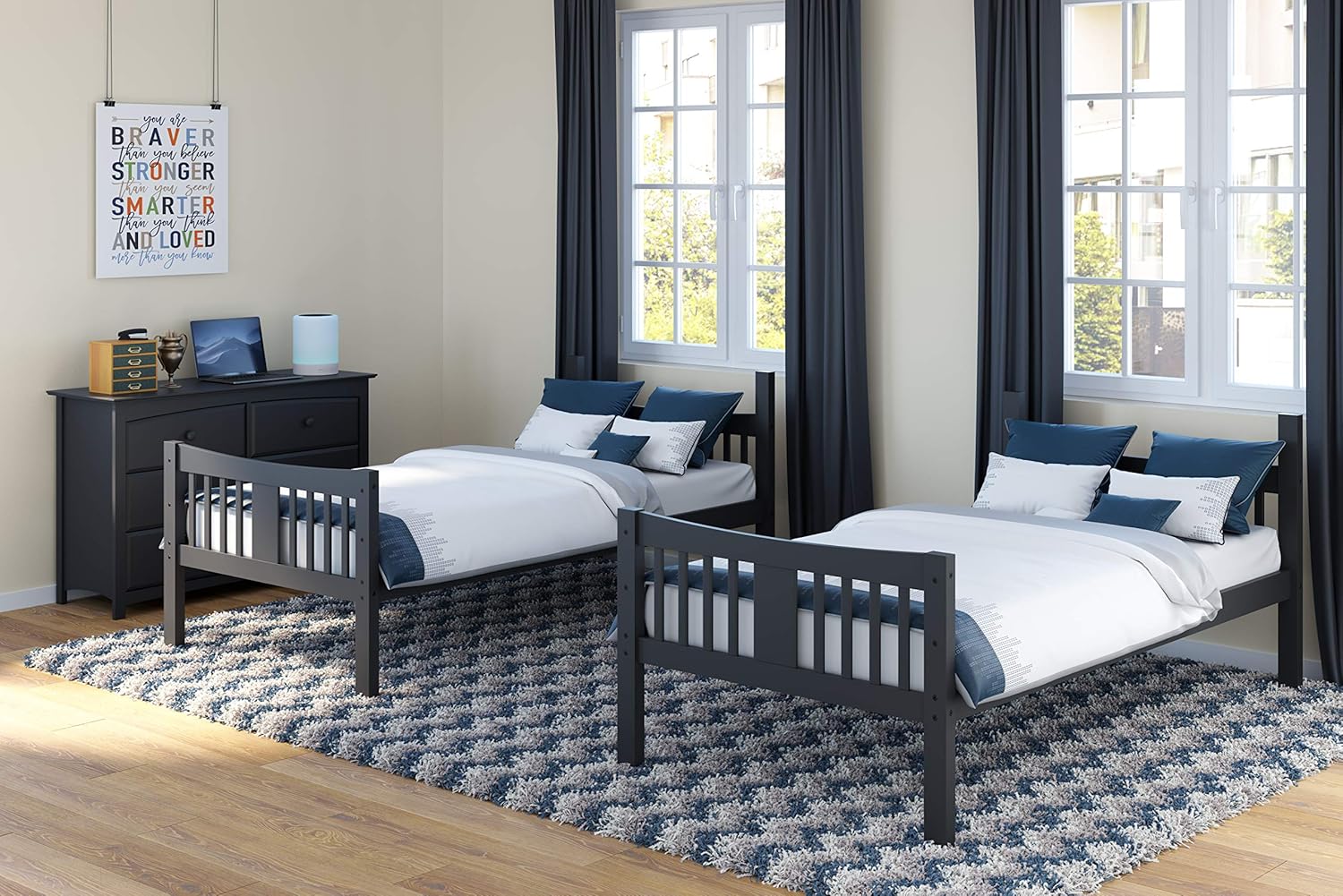 Caribou Twin-over-Twin Bunk Bed (Gray) – GREENGUARD Gold Certified, Converts to 2 individual twin beds