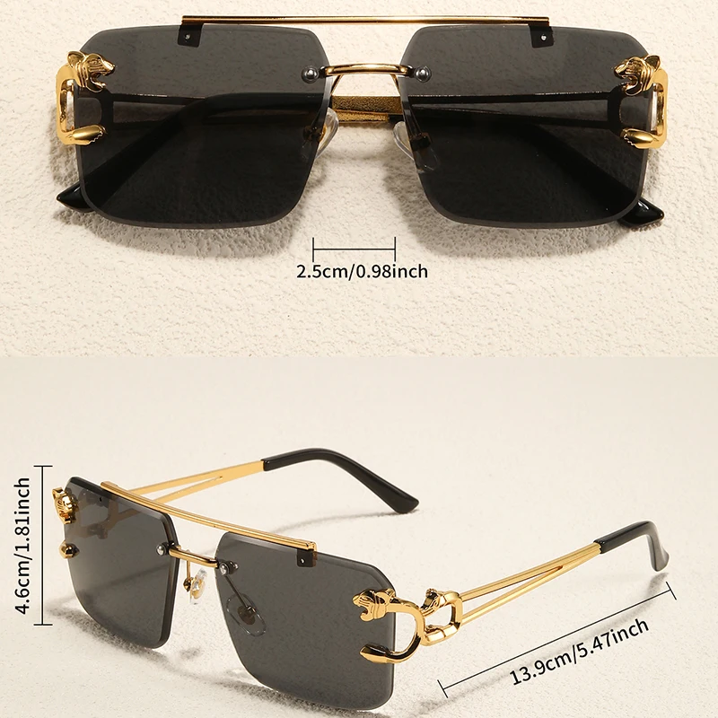 Óculos de sol sem moldura Leopard para homens e mulheres, retrô, Double Beam, aparados, moda