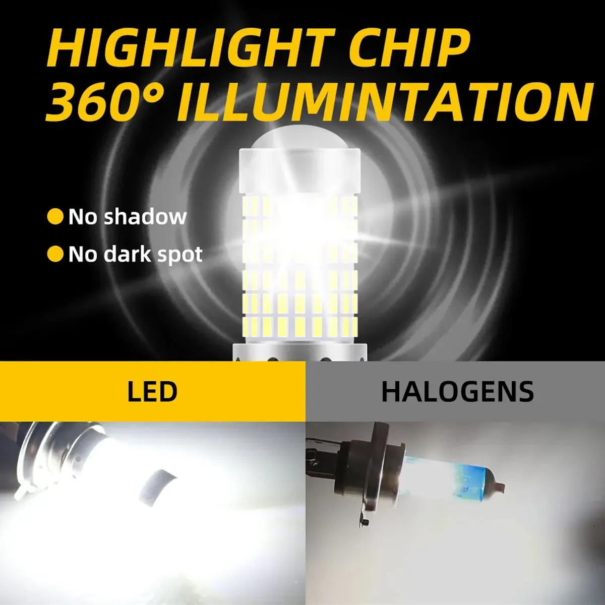 オートバイのヘッドライト用LED電球,フォグライト,スポットライトとプラグ,超高輝度白色光,144 smd,h4 p15d,ba20d,12v,1個