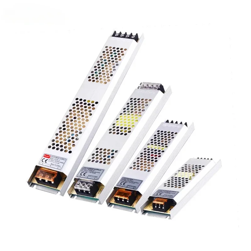 Ultra Thin LED แหล่งจ่ายไฟ DC 12V 24V Transformers แสงสว่าง 100W 150W 200W AC180-260V สําหรับไฟ LED Strip