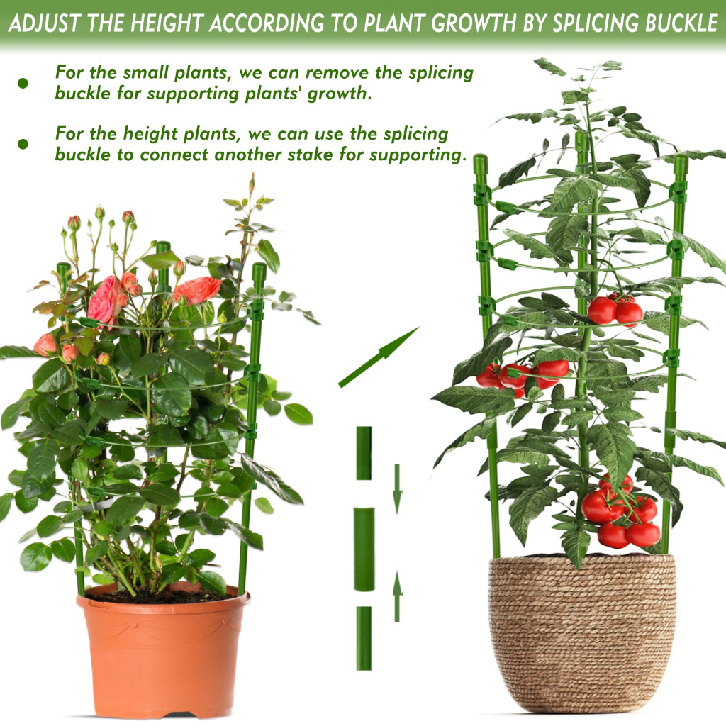 90cm Adjustable Tomato Cage 36 inches Plant Support Cages Cucumber Trellis for Climbing Plants 4 Adjustable Rings and Plant Clip