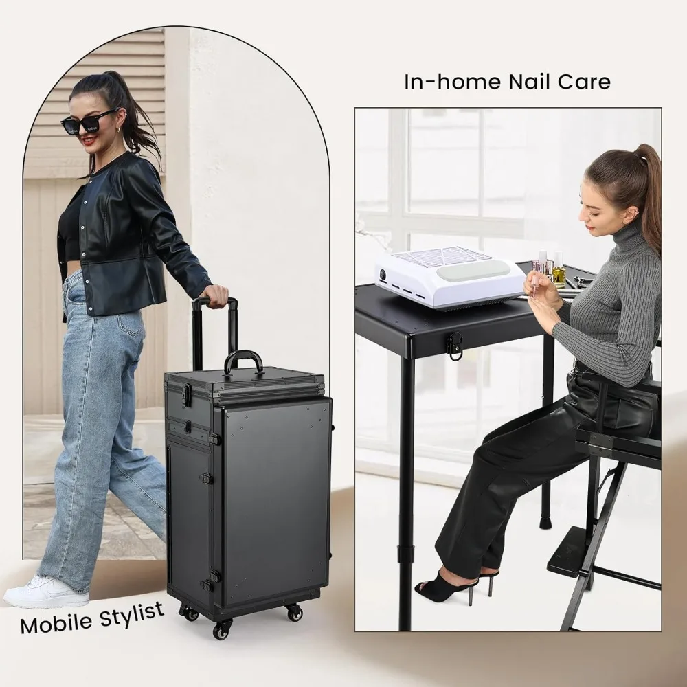 Rolling Manicure Table Makeup Case 5 Drawers Cosmetology Case on Wheels with Brush Pouch for Technician  Foldable Nail Desk