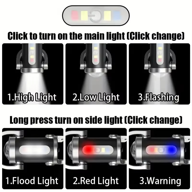 Mini Keychain Flashlight Rechargeable Pocket COB Working Light Outdoor Hook Emergency Warning Light for Camping Walking Hiking