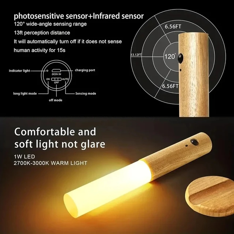 Luce notturna intelligente a induzione del corpo umano da 1 pezzo, lampada da parete per armadio corridoio ricaricabile a LED, induzione da parete per WC domestico