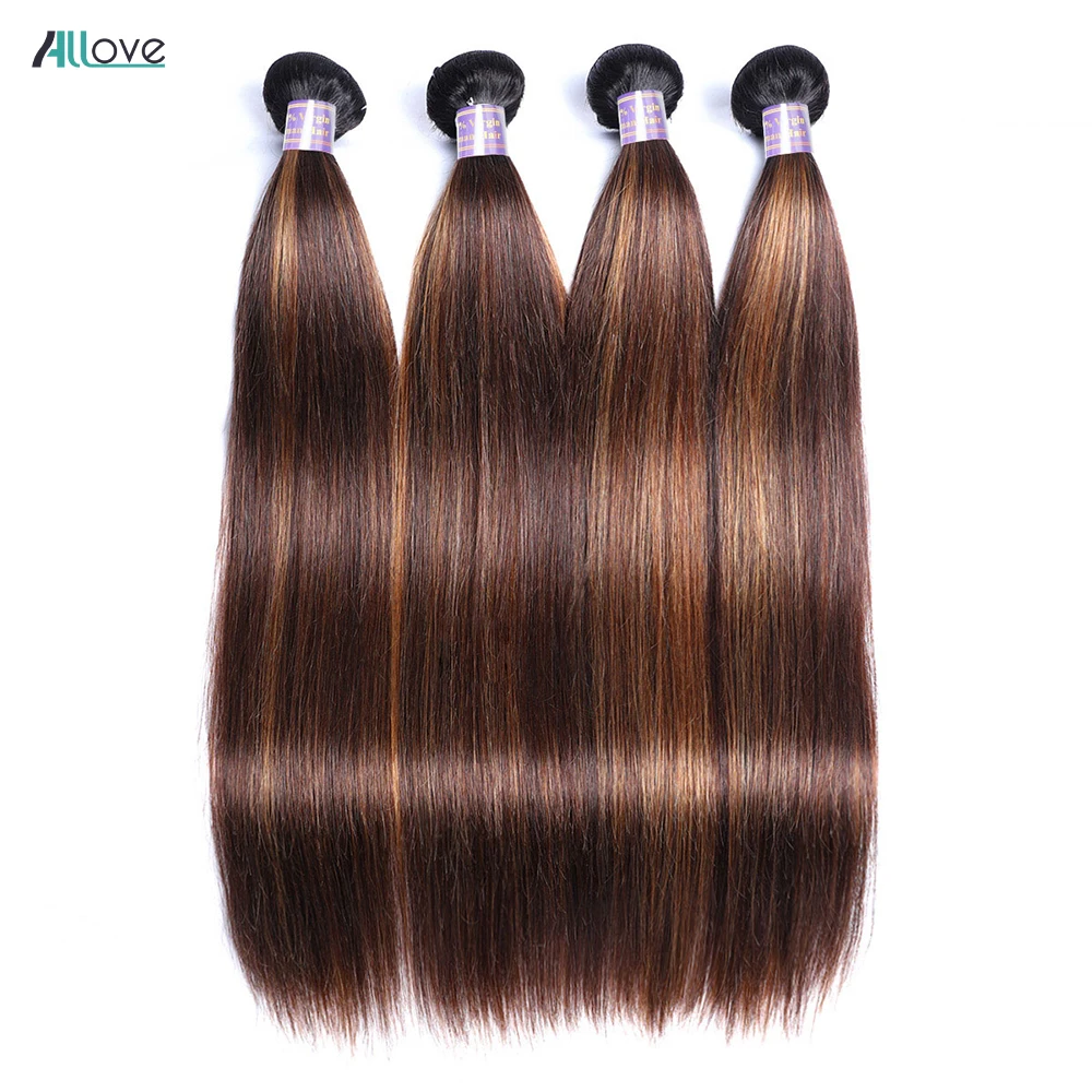 Allove 1B 4 30กระจุกเส้นผมมนุษย์เครื่องยืดผมตรง FB 30 100% ต่อสานเส้นผมมนุษย์บริสุทธิ์ของบราซิล